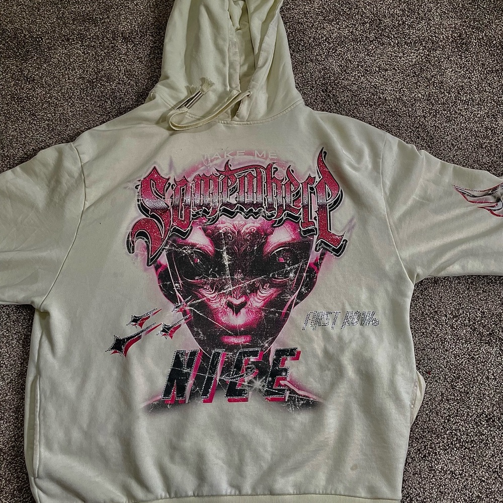 Graphic Hoodie with Pink and Black Design